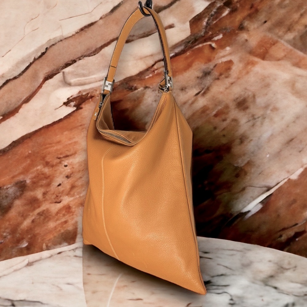 FENDI bag tan pebbled leather shoulder vintage hobo vintage slouch travel #H98 - Picture 7 of 10